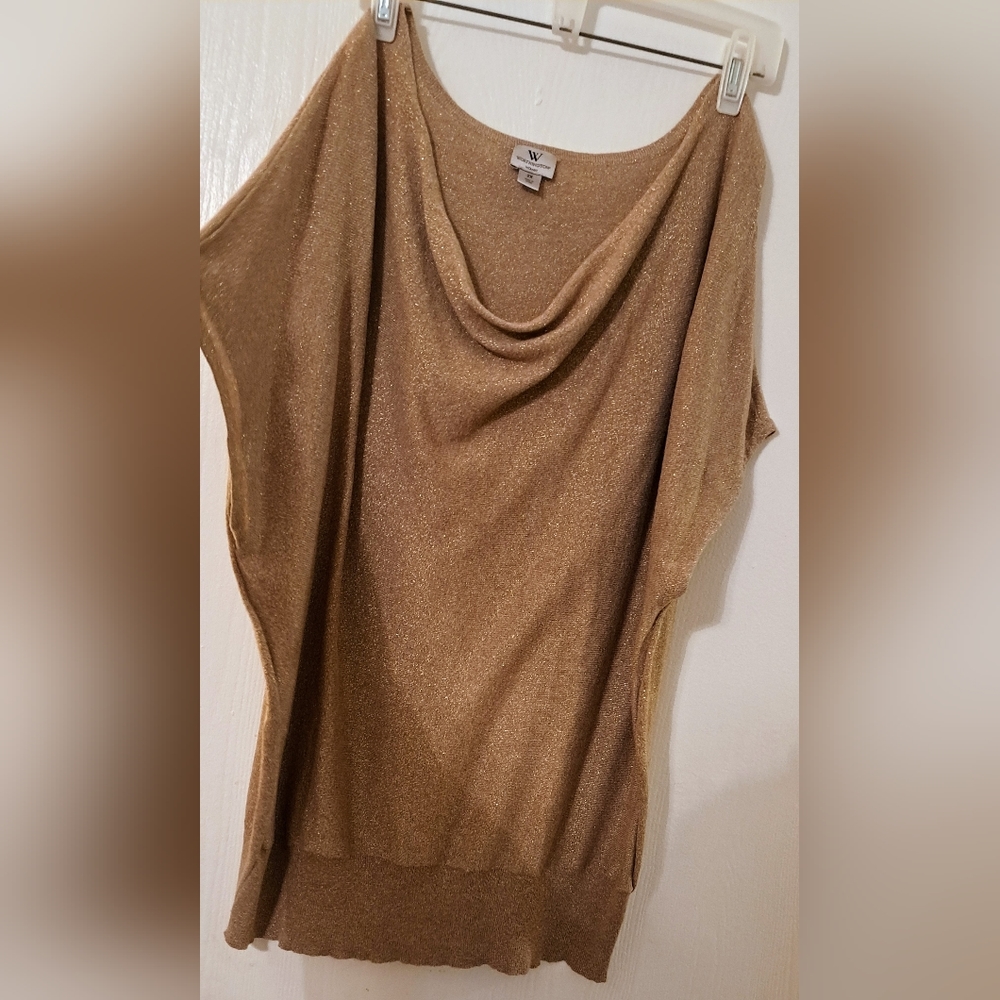 Worthington Woman gold shimmer batwing cowl neck tunic length shirt